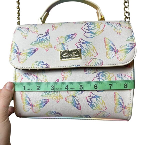 Betsey Johnson Luv Pastel Rose Butterfly White Crossbody Snap Handbag Y2K Spring - Picture 9 of 13